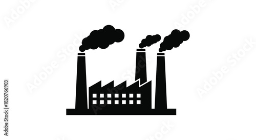 Factory with smoke stacks silhouette against white background pollution concept silhouette