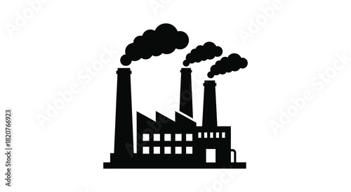 Industrial factory silhouette with smoke stacks emitting pollution silhouette