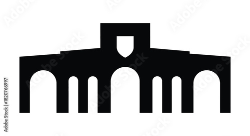 Architectural building facade featuring arches and columns silhouette
