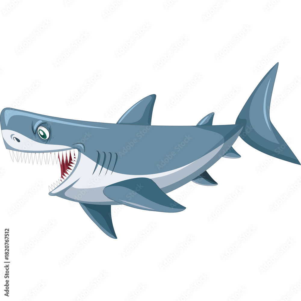 Obraz premium Pixel Art Great White Shark With Open Mouth and Sharp Teeth Depicting a Threatening Pose on Transparent Background