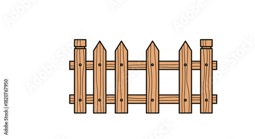 Simple cartoon illustration of a classic wooden picket fence section creating a charming garden or property boundary.