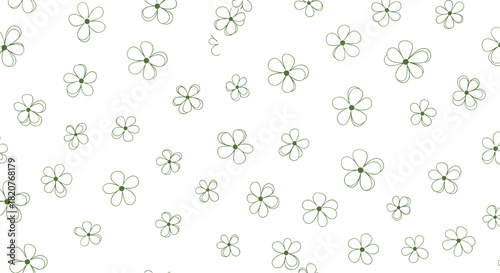 Charming seamless pattern of scattered small outlined flowers with green centers creating a delicate botanical background.