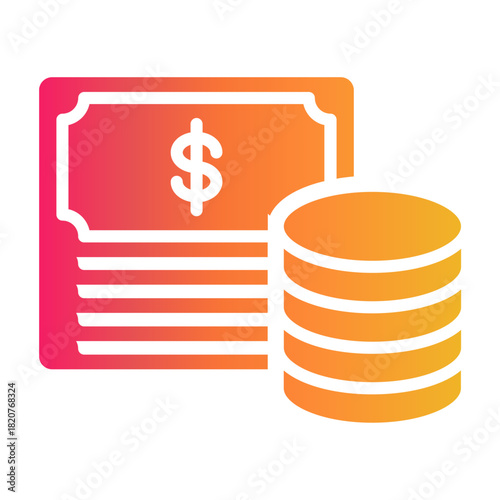 Gradient color icon of coins representing economic value and financial growth.