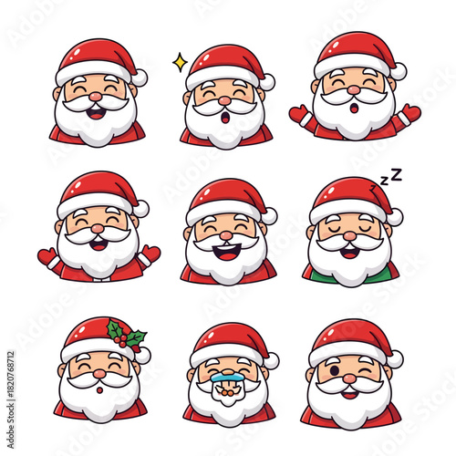 Festive Santa Claus Faces Cartoon Icon Set for Christmas Cheer