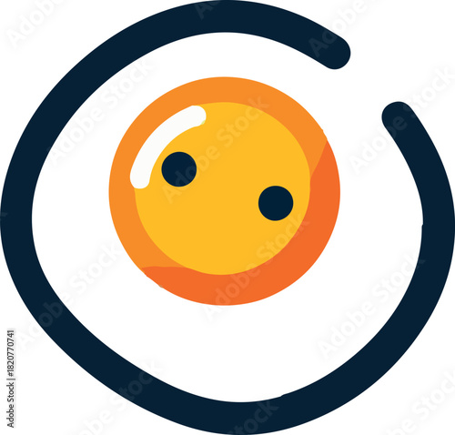 A stylized illustration of a sunny-side-up fried egg with an orange white and yellow yolk, enclosed within an incomplete dark blue circular border.