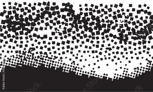 Abstract pattern of black squares fading into white space, creating a sense of digital decay or data loss.
