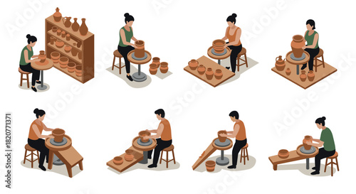 Isometric pottery crafting: diverse techniques in ceramic art