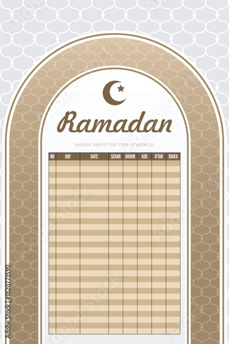 prayer time table for the holy month of Ramadan