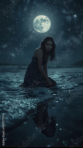 Emotional portrait of young woman on pier during dark stormy day