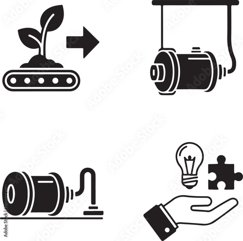 Industrial production processing plant ecology environmental care engineering technology icons