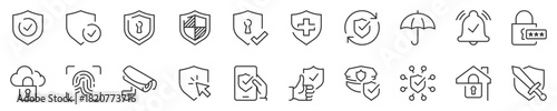 Protection concepts, thin line icon set. Symbol collection in transparent background. Editable vector stroke. 512x512 Pixel Perfect.