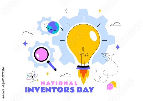 National Inventors Day Vector Illustration on February 11 Celebrating Genius Innovation to Honor Science Creators in a Flat Cartoon Background