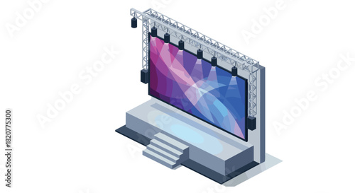 Isometric stage with led screen and abstract display for events and concerts