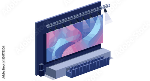 Modern isometric cinema concept with screen and projector lighting in 3d design