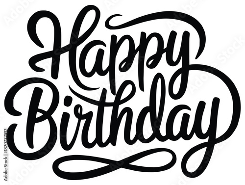 Happy Birthday Wishes: A cheerful illustration with the text Happy Birthday in a stylish font, perfect for greeting cards and celebratory designs.
