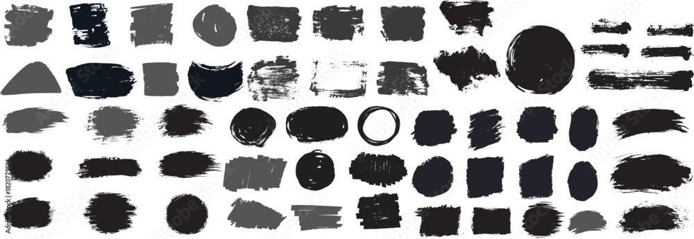 Fototapeta premium Set of black paint ink brush strokes brushes lines. vector elements