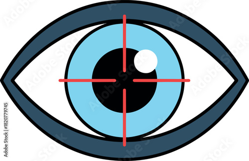 An eye with a crosshair target, symbolizing focus, vision, and precision in a digital context.