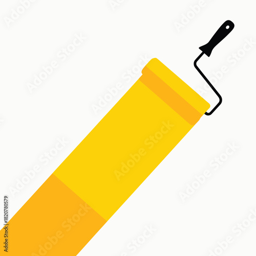 Yellow paint roller creating a bright stripe on a white background