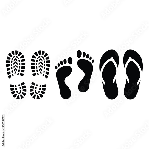 Footprints and flip flops icons representing different types of footwear