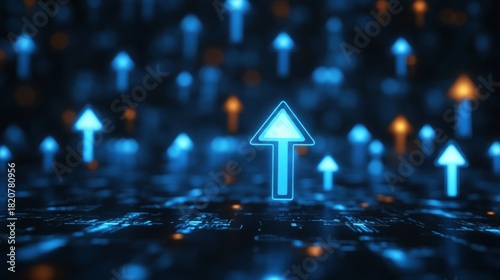 Fototapeta Naklejka Na Ścianę i Meble -  Futuristic digital network interface with ascending signals on an abstract data stream design.