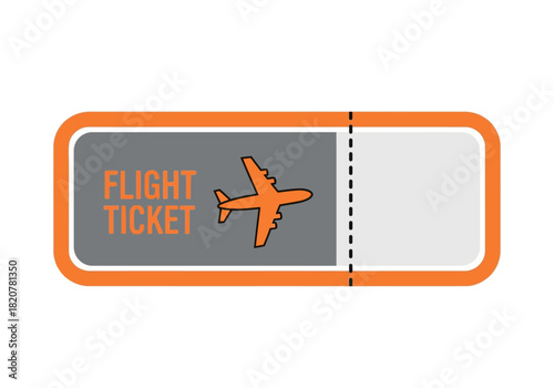 Orange Flight Ticket with Airplane Icon for Travel and Transportation.