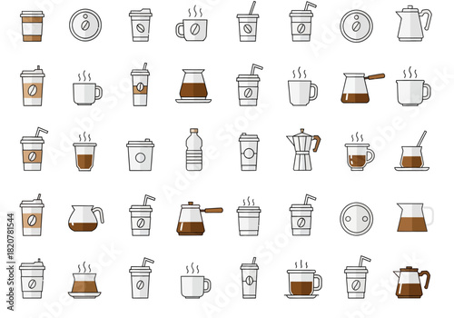 Hand Drawn Coffee Icons and Illustrations Set.