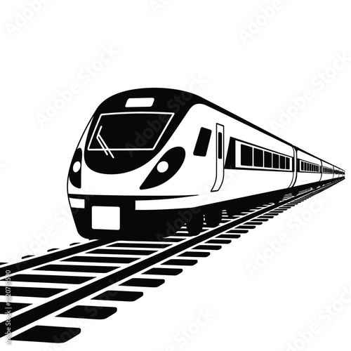 Modern high speed train on tracks illustration