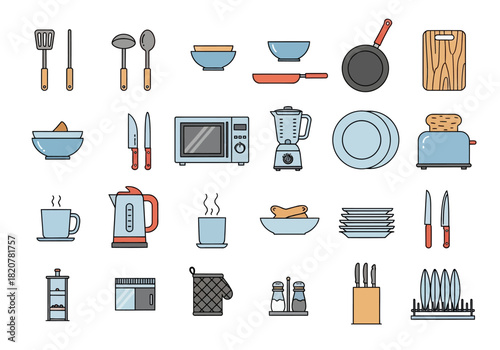 Kitchen Utensils and Appliances Illustration Set.