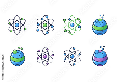 Cartoon Atoms and Scientific Elements Illustration Set.