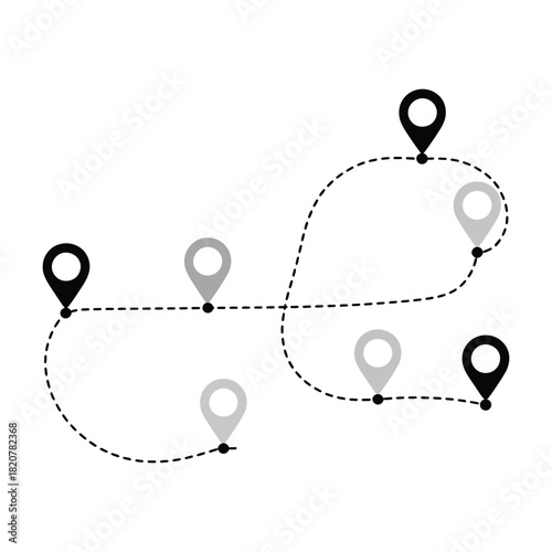 Abstract route with dotted line and location pins