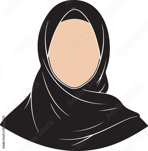 Muslim woman portrait wearing traditional black hijab modest clothing simple headscarf design