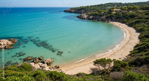 Fototapeta Naklejka Na Ścianę i Meble -  Idyllic Turquoise Bay with Sandy Beach and Clear Blue Water