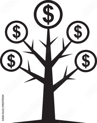 Stylized money tree with dollar signs representing high yielding investment growth and financial prosperity.