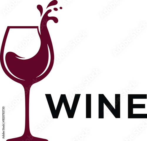 Burgundy wine splashing from a glass with the word wine glass red wine