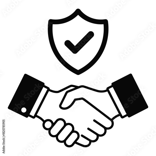 Handshake with shield and checkmark icon representing trust and security