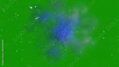 Explosion energy radiates outward in glowing particles on a green screen, ideal for sci-fi VFX, and high-energy effects