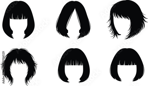 Six black silhouette hairstyles on white background vector