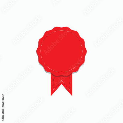 isolated red rosette badge seal with ribbon vector illustration for certificate quality guarantee or stamp.
