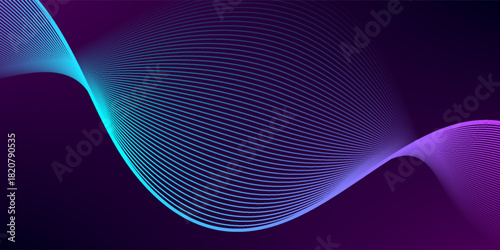 Dark horizontal background of wavy bright blue pink lines. Abstract background with glowing lines. abstract wavy lines background. Modern technology futuristic concept.