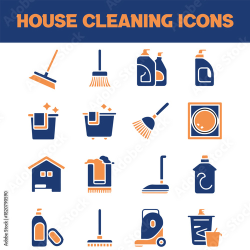 Home Cleaning, Maid Service, and Hygiene Equipment Glyph Icons.