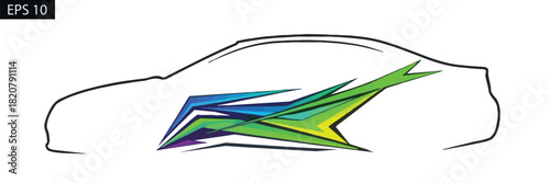 Car side graphic with decal vector illustration design, modern artwork with abstract shapes and bright colors