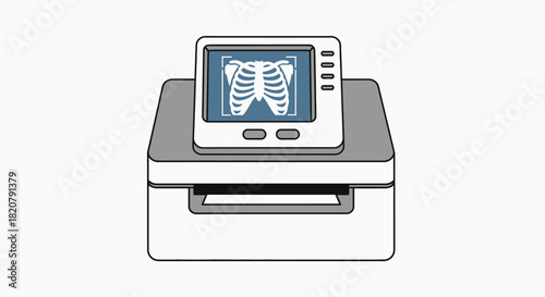 X-ray machine with image of the rib cage medical diagnostic equipment