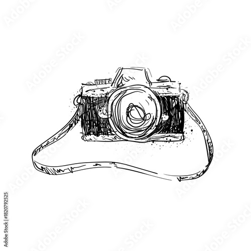 Vintage camera sketch on white background showcasing the beauty of photography and capturing moments in time