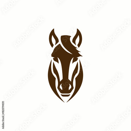A stylized brown horse head logo with a modern, minimalist design on a white background.
