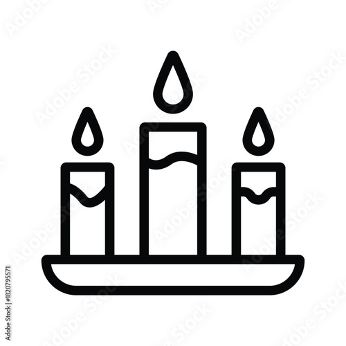 A minimalist depiction of three candles on a tray
