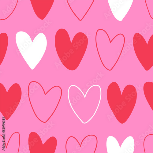 Heart pattern, seamless background, repeating print. Endless hand-drawn desig...