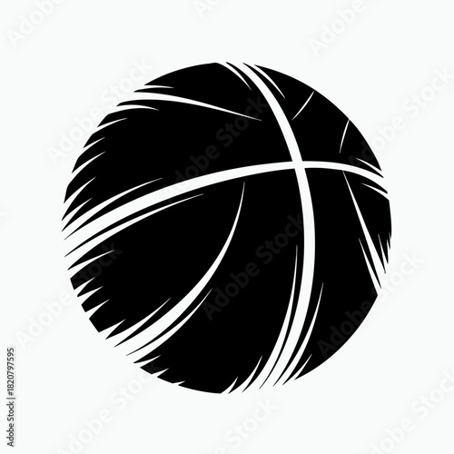 Black silhouette of a basketball with dynamic lines and texture  