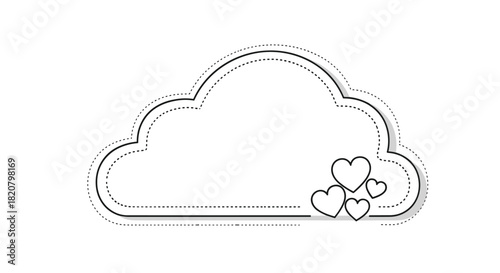 Stylized cloud speech bubble with small hearts, representing love messages, communication, emotion, and romantic thoughts.