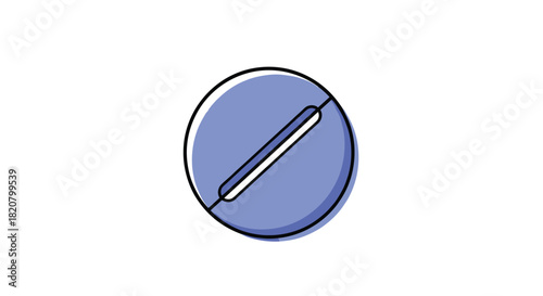 A minimalist blue circular pill with a diagonal line through it symbolizing prohibition or a medical warning.