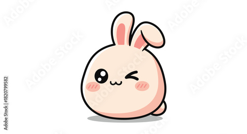 Adorable cute chubby winking bunny rabbit with pink cheeks and big sweet eyes on white background.